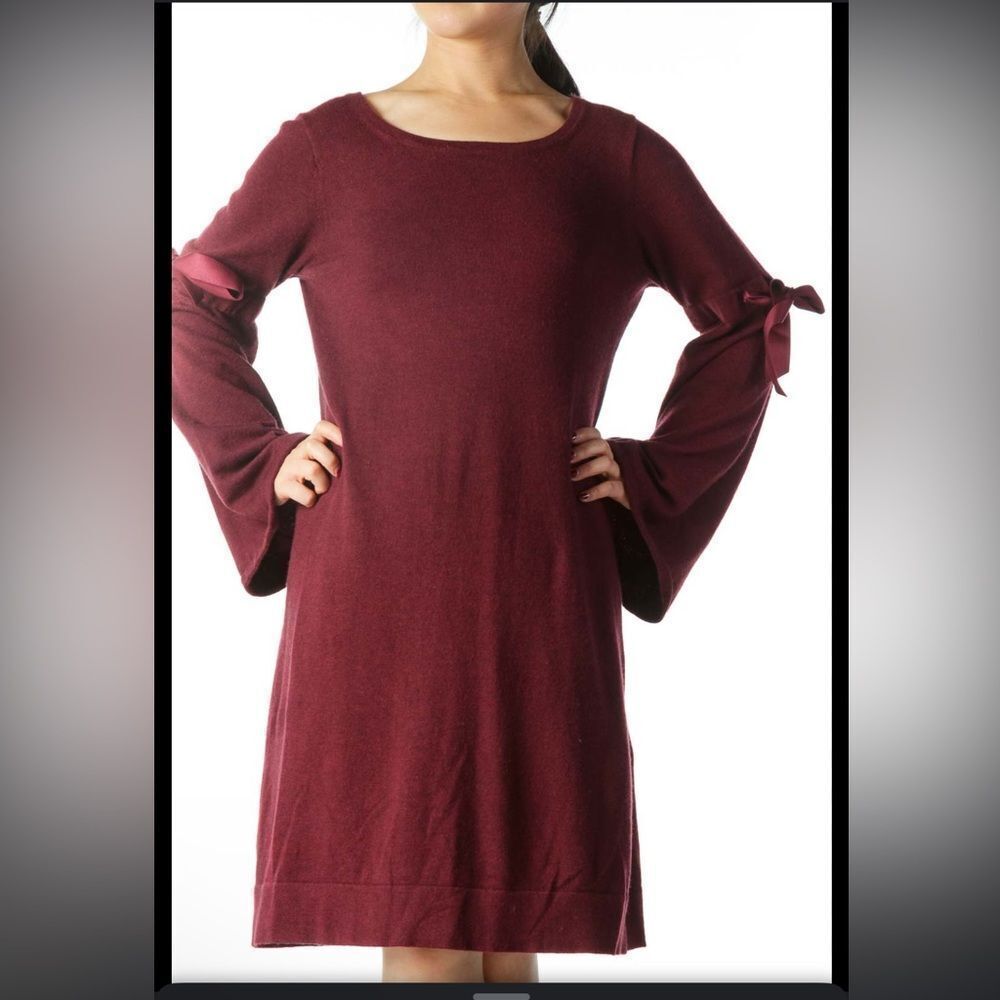 Max Studio Burgundy Ribbon Bell Sleeves Knit Dress size XS